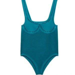 Teal Green Perforated Stretch Body Suit
